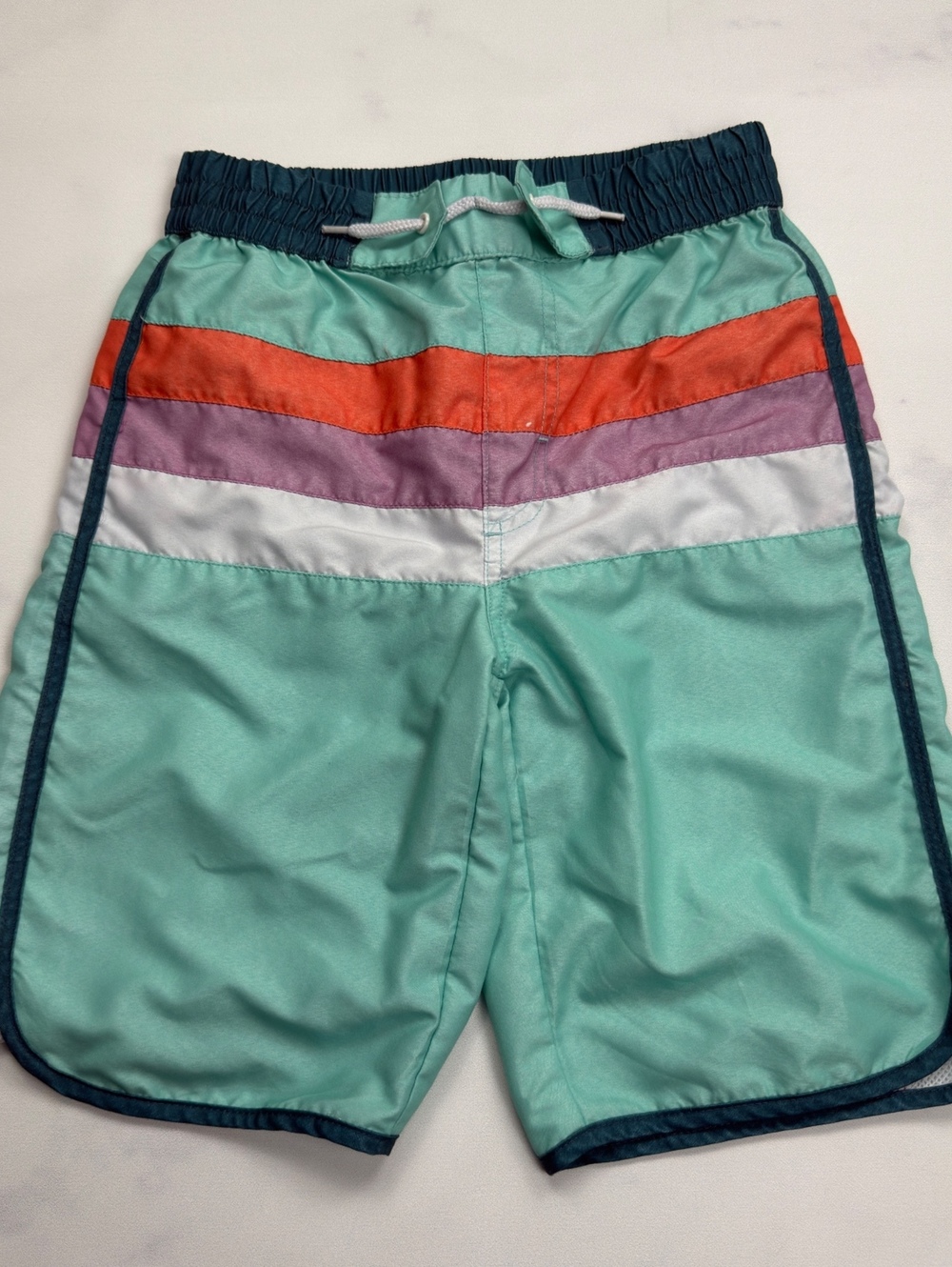 kidpik Swim Trunks Colorblock Striped Elastic Waist - Boys L 12